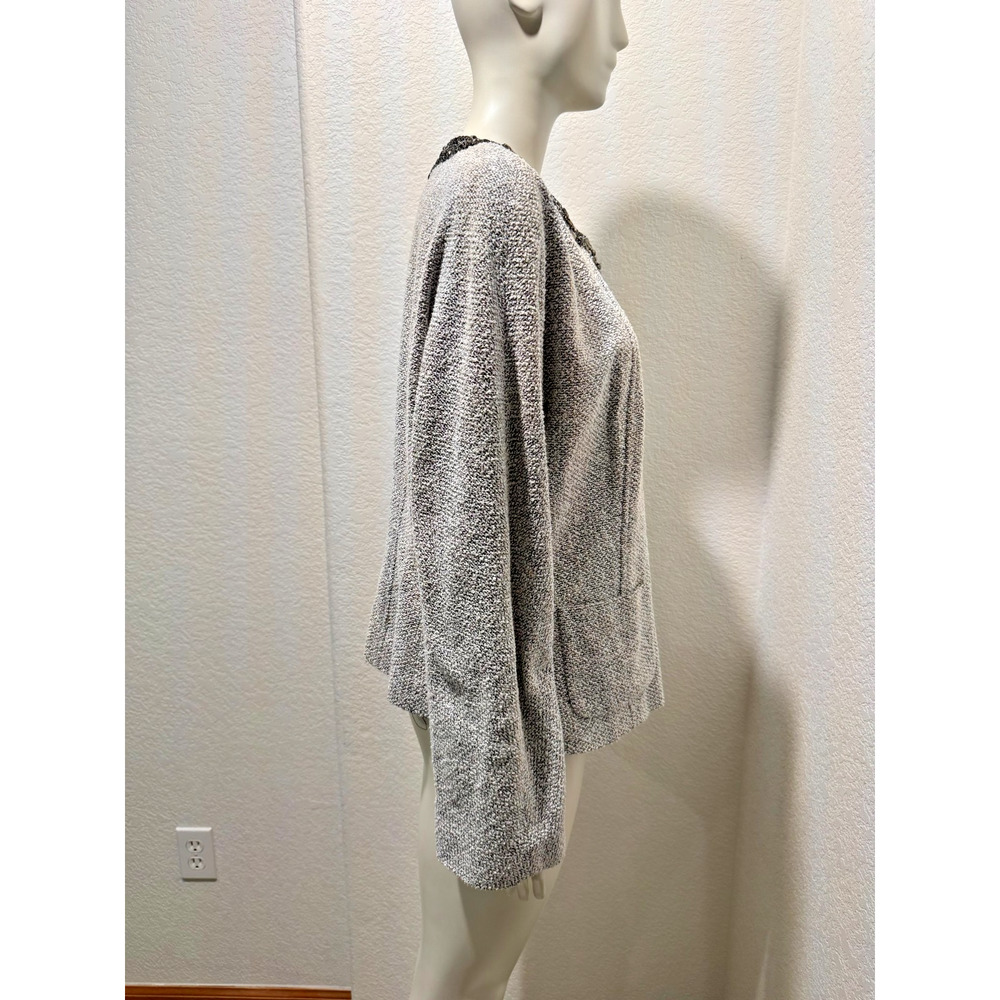 Lafayette 148 Embellished Snap Jacket Metallic Silver Tweed Sz 14 Party MOB MOG - Picture 4 of 13